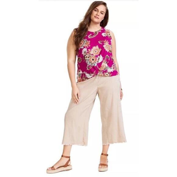 INC Women's Plus Size Belted Frayed-Hem Culottes Nomad (18W, Toasted Twine, $79) - Picture 2 of 3